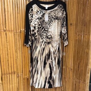 Chico's Leopard Print Dress with Black Collar NWT   Size 2 (L-12)